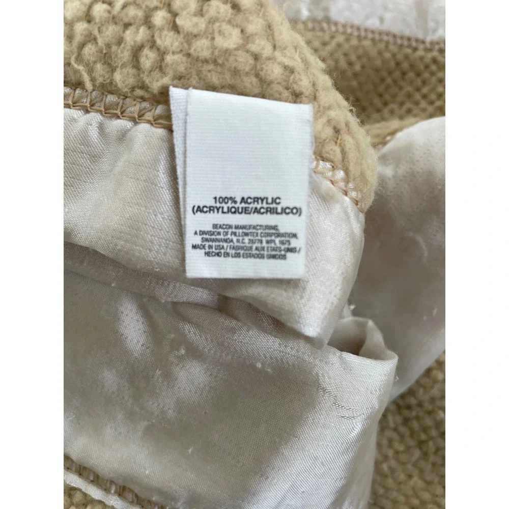 Vintage Beacon Tan Acrylic Waffle Weave Blanket Satin Trim USA Made